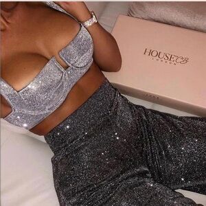 House Of CB Shiny Glitter Sparkle Underwire Bra Crop Top Large